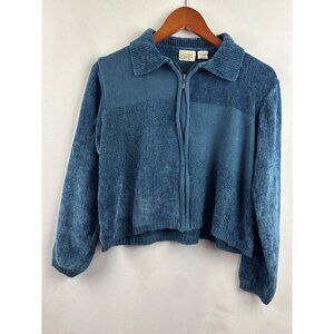 Classic Elements Womens Petite Medium Blue Acrylic Zip-Up Cardigan Sweater